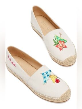 Brand New Kate Spade White Canvas Shoes with Tropical Embroidery